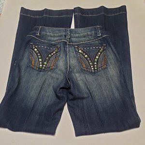 INC. Distressed Women's Curvy Fit Flare Leg Jeans Studded Pockets Size 4